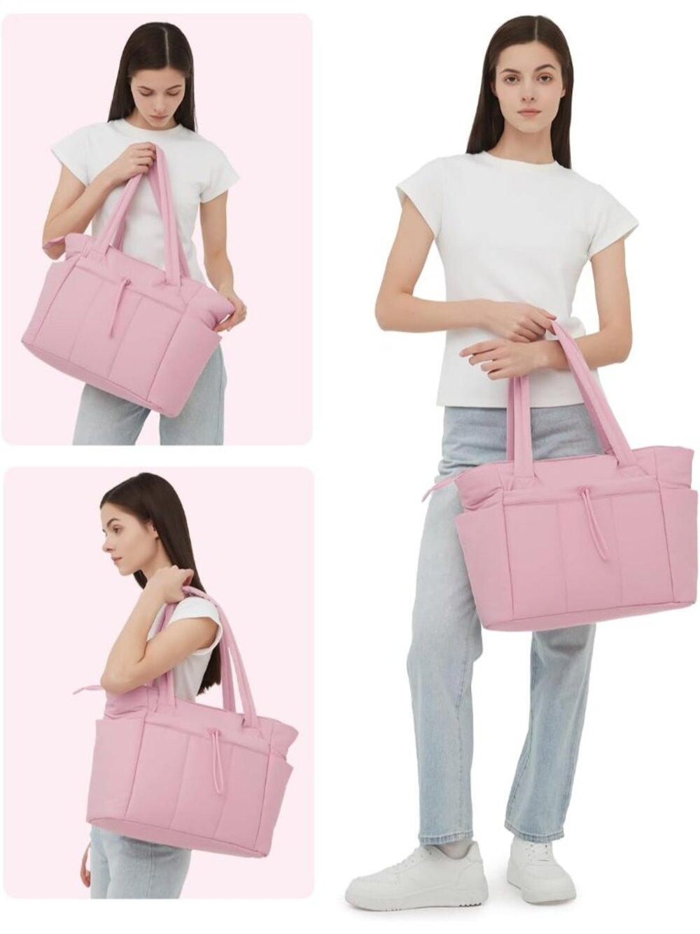 Women 03-pink Tote Bag with Cup Holder Laptop Sleeve Travel Work Bag